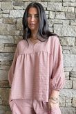 Arbi Gingham Peasant Smock Blouse Indian Red